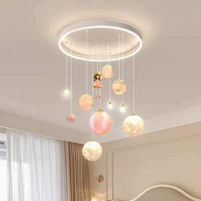 Plafonnier contemporain créatif pour petite fille astronaute en silicone, fer et résine avec 6 lumières pour le salon 