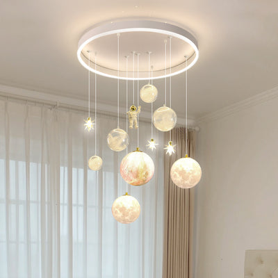 Plafonnier contemporain créatif pour petite fille astronaute en silicone, fer et résine avec 6 lumières pour le salon 