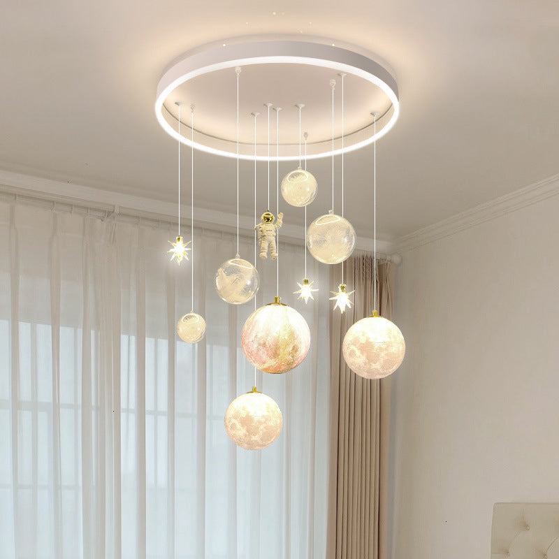 Plafonnier contemporain créatif pour petite fille astronaute en silicone, fer et résine avec 6 lumières pour le salon 