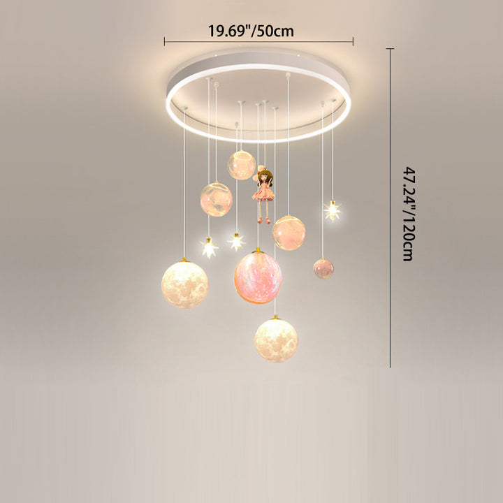 Contemporary Creative Astronaut Little Girl Silicone Iron Resin 6- Light Flush Mount Ceiling Light For Living Room