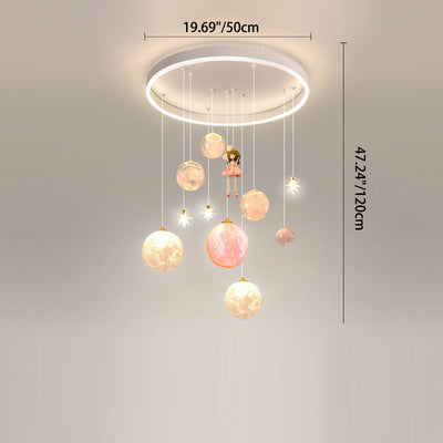 Plafonnier contemporain créatif pour petite fille astronaute en silicone, fer et résine avec 6 lumières pour le salon 