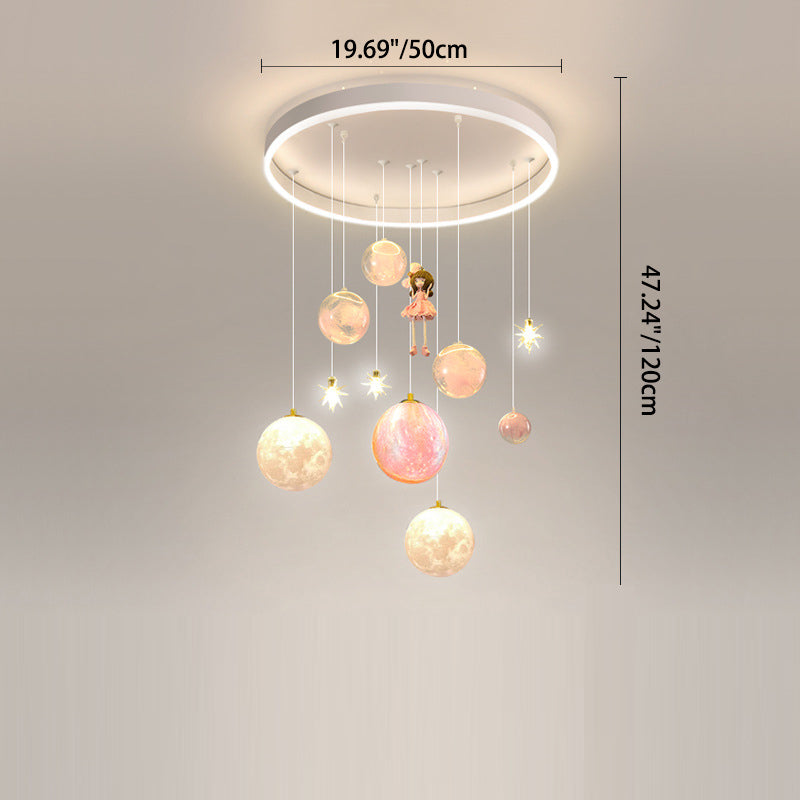 Plafonnier contemporain créatif pour petite fille astronaute en silicone, fer et résine avec 6 lumières pour le salon 