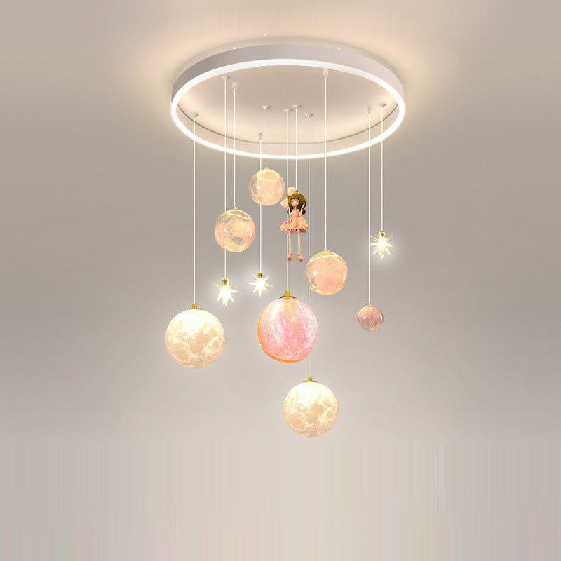 Plafonnier contemporain créatif pour petite fille astronaute en silicone, fer et résine avec 6 lumières pour le salon 