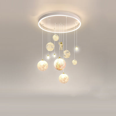 Plafonnier contemporain créatif pour petite fille astronaute en silicone, fer et résine avec 6 lumières pour le salon 