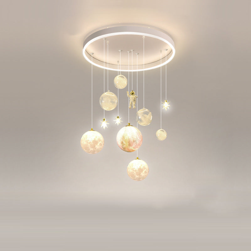 Plafonnier contemporain créatif pour petite fille astronaute en silicone, fer et résine avec 6 lumières pour le salon 