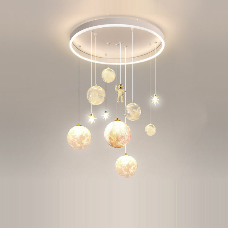 Plafonnier contemporain créatif pour petite fille astronaute en silicone, fer et résine avec 6 lumières pour le salon 