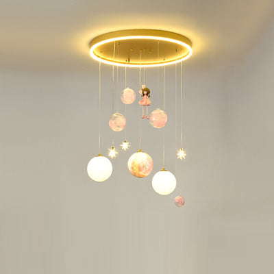 Plafonnier contemporain créatif pour petite fille astronaute en silicone, fer et résine avec 6 lumières pour le salon 