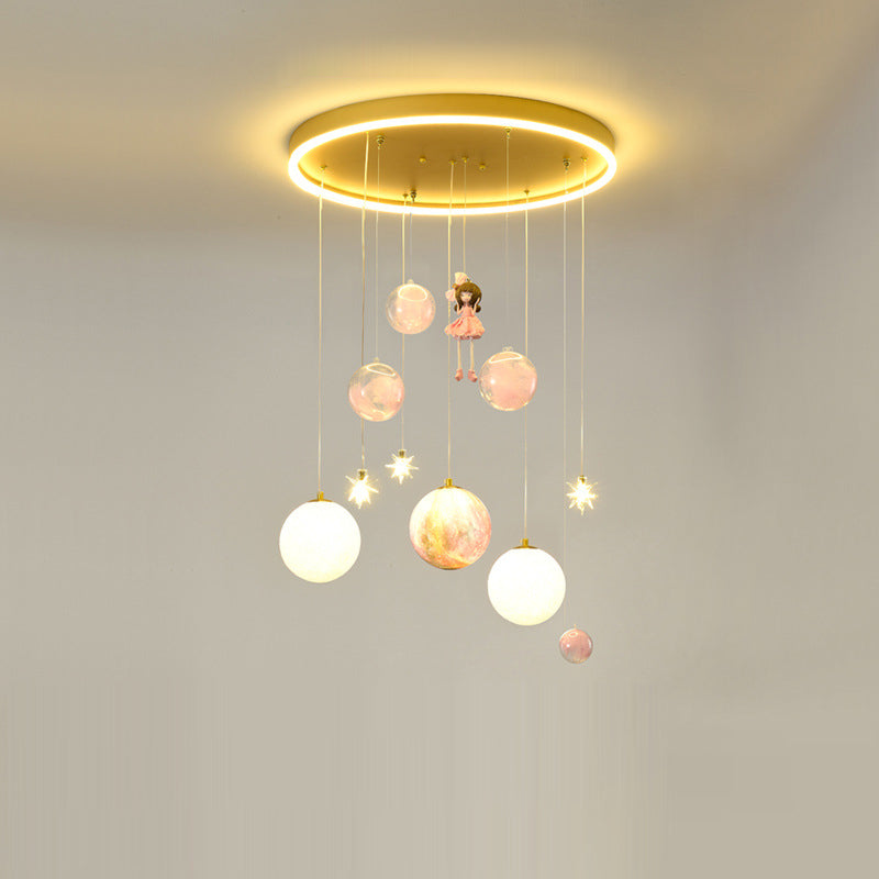 Plafonnier contemporain créatif pour petite fille astronaute en silicone, fer et résine avec 6 lumières pour le salon 