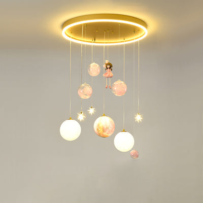 Plafonnier contemporain créatif pour petite fille astronaute en silicone, fer et résine avec 6 lumières pour le salon 