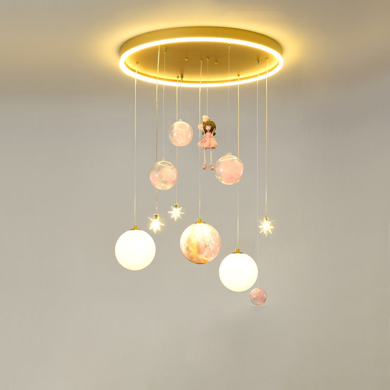 Plafonnier contemporain créatif pour petite fille astronaute en silicone, fer et résine avec 6 lumières pour le salon 