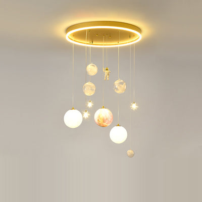 Plafonnier contemporain créatif pour petite fille astronaute en silicone, fer et résine avec 6 lumières pour le salon 