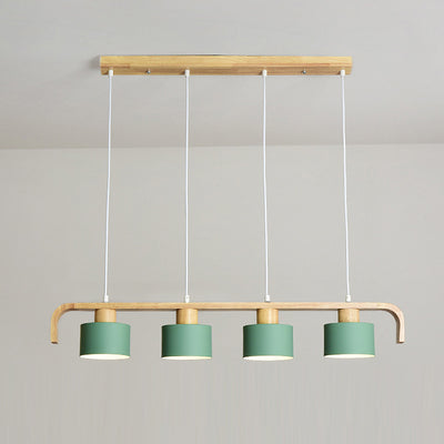 Lustre contemporain nordique en cylindre de bois de fer 3/4 lumières pour salle à manger 