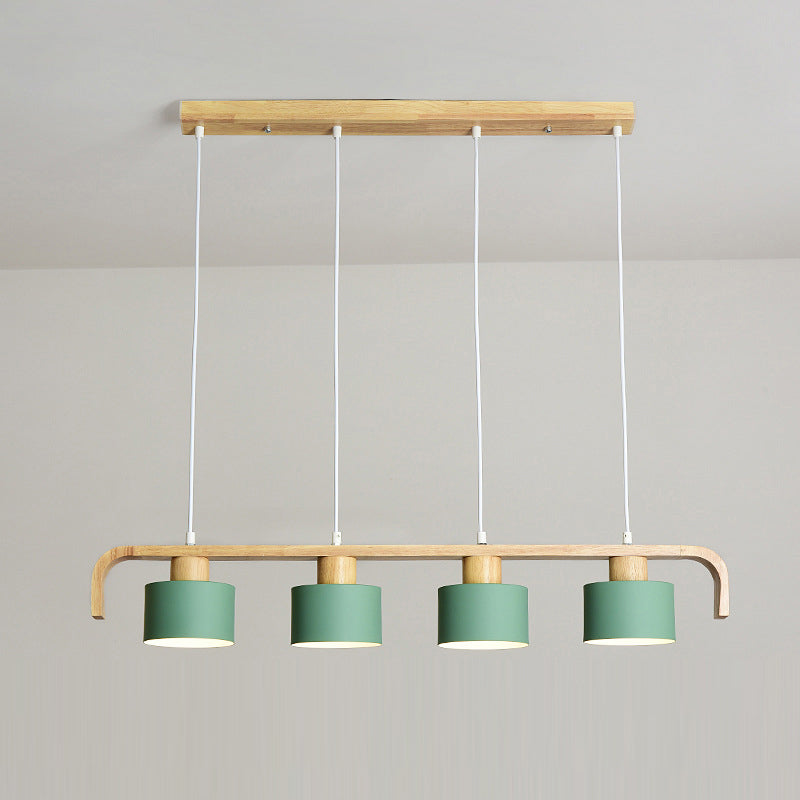 Lustre contemporain nordique en cylindre de bois de fer 3/4 lumières pour salle à manger 