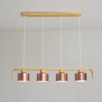 Lustre contemporain nordique en cylindre de bois de fer 3/4 lumières pour salle à manger 