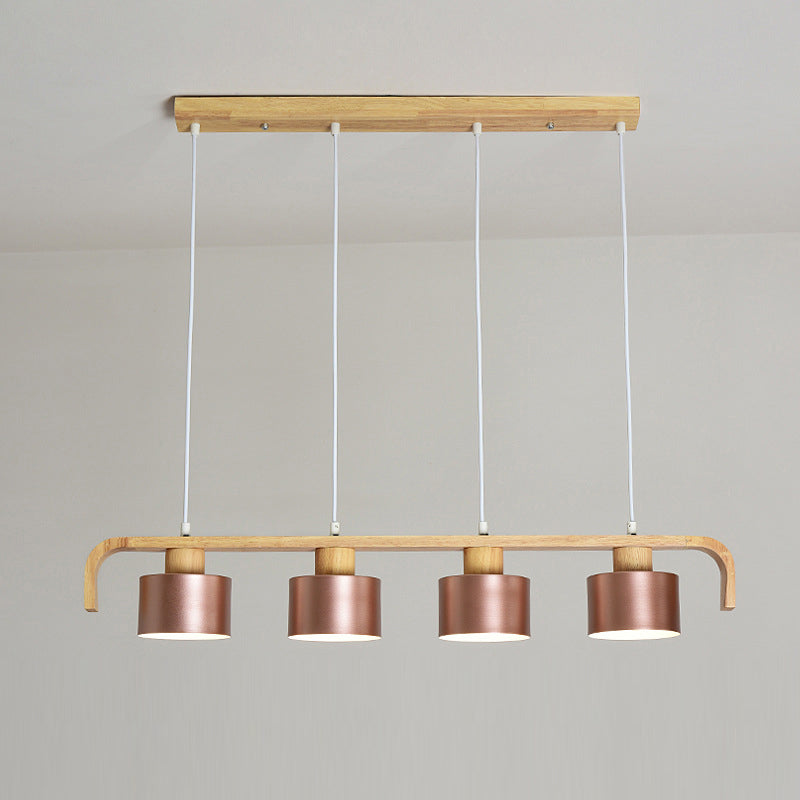 Lustre contemporain nordique en cylindre de bois de fer 3/4 lumières pour salle à manger 