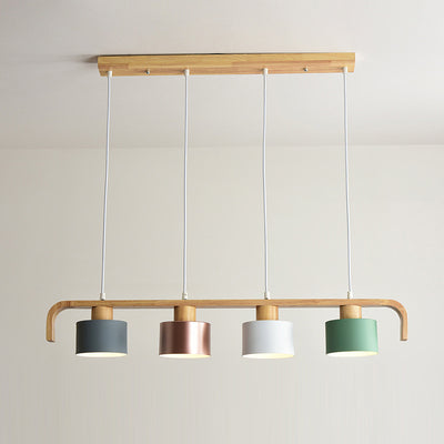 Lustre contemporain nordique en cylindre de bois de fer 3/4 lumières pour salle à manger 
