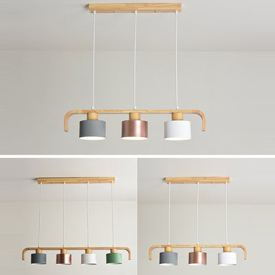 Lustre contemporain nordique en cylindre de bois de fer 3/4 lumières pour salle à manger 