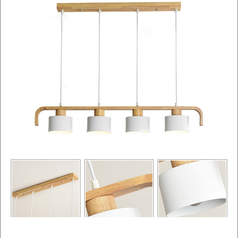 Lustre contemporain nordique en cylindre de bois de fer 3/4 lumières pour salle à manger 