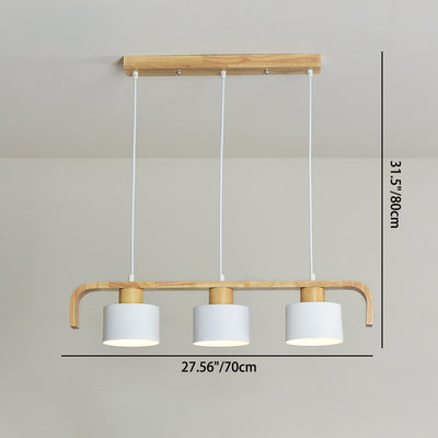 Lustre contemporain nordique en cylindre de bois de fer 3/4 lumières pour salle à manger 