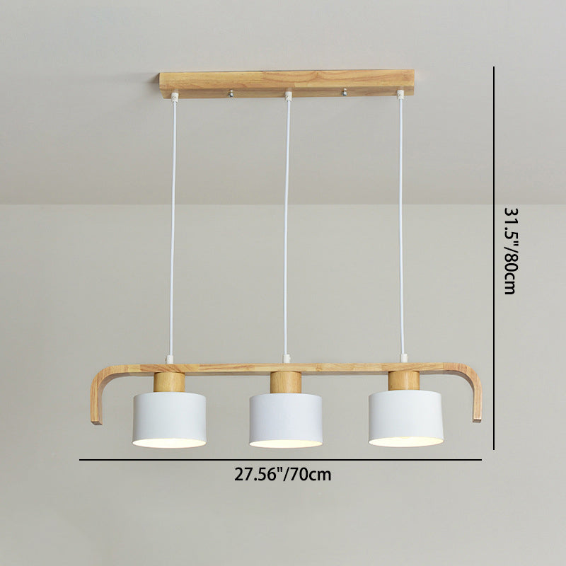 Lustre contemporain nordique en cylindre de bois de fer 3/4 lumières pour salle à manger 