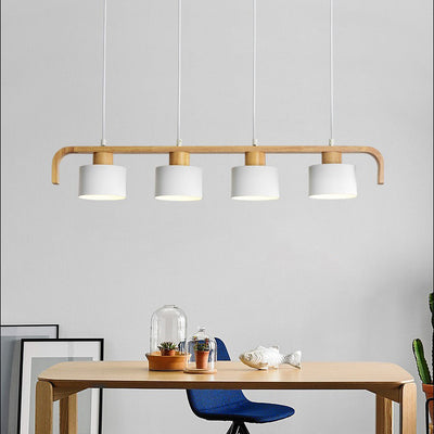 Lustre contemporain nordique en cylindre de bois de fer 3/4 lumières pour salle à manger 