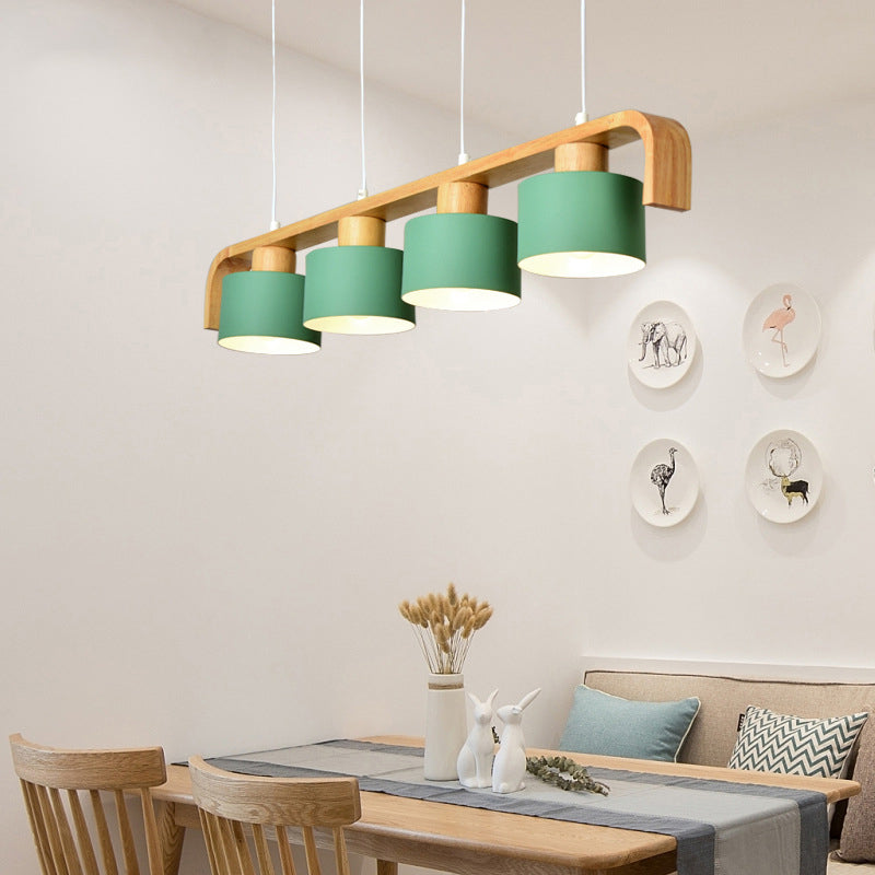 Lustre contemporain nordique en cylindre de bois de fer 3/4 lumières pour salle à manger 
