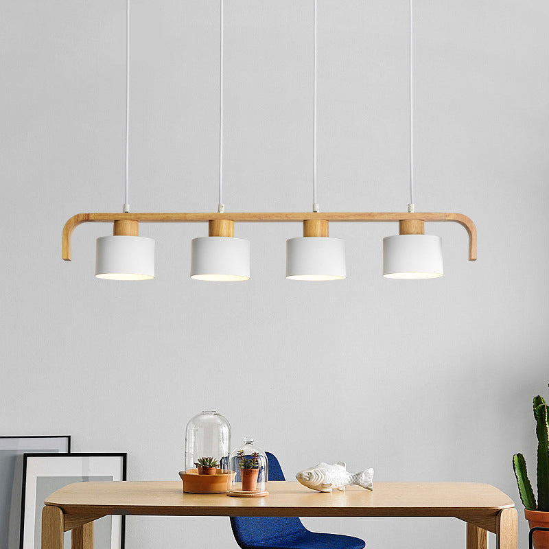 Lustre contemporain nordique en cylindre de bois de fer 3/4 lumières pour salle à manger 