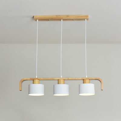 Lustre contemporain nordique en cylindre de bois de fer 3/4 lumières pour salle à manger 