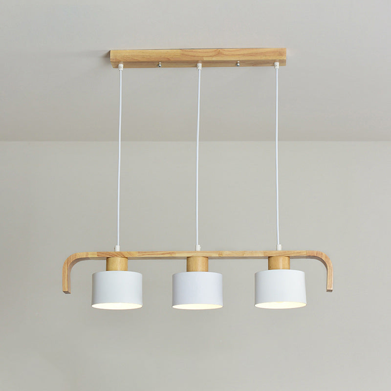 Lustre contemporain nordique en cylindre de bois de fer 3/4 lumières pour salle à manger 