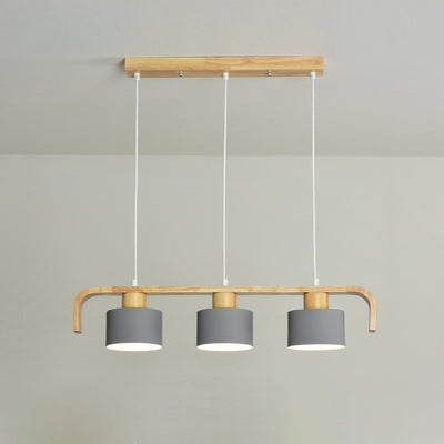 Lustre contemporain nordique en cylindre de bois de fer 3/4 lumières pour salle à manger 