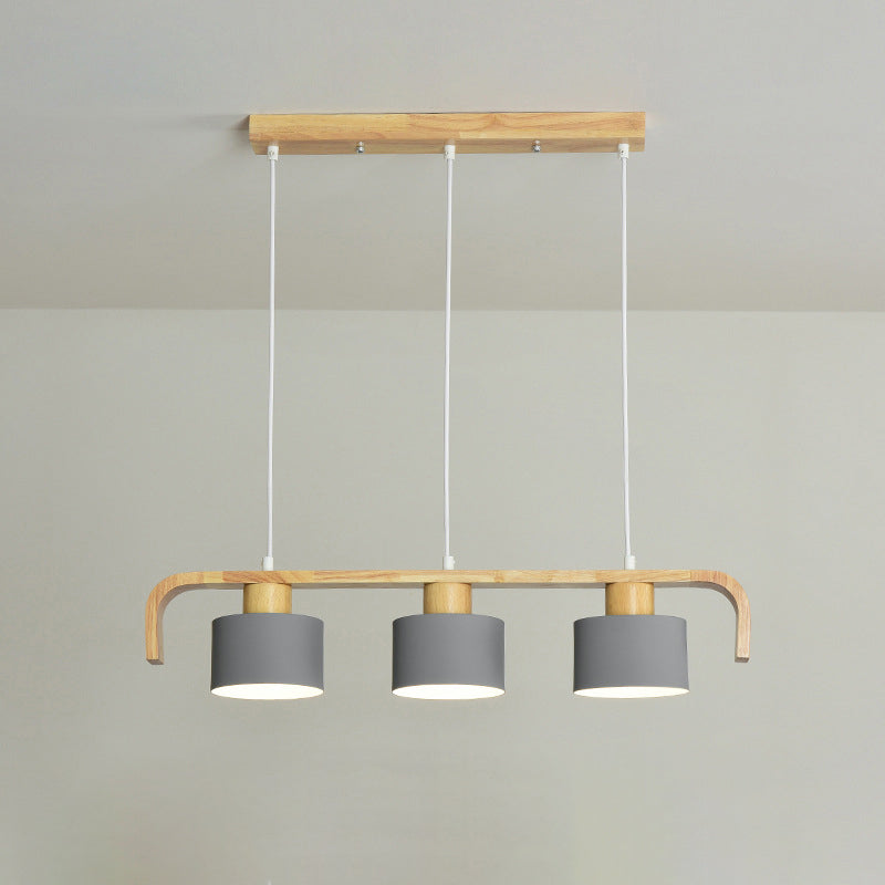 Lustre contemporain nordique en cylindre de bois de fer 3/4 lumières pour salle à manger 