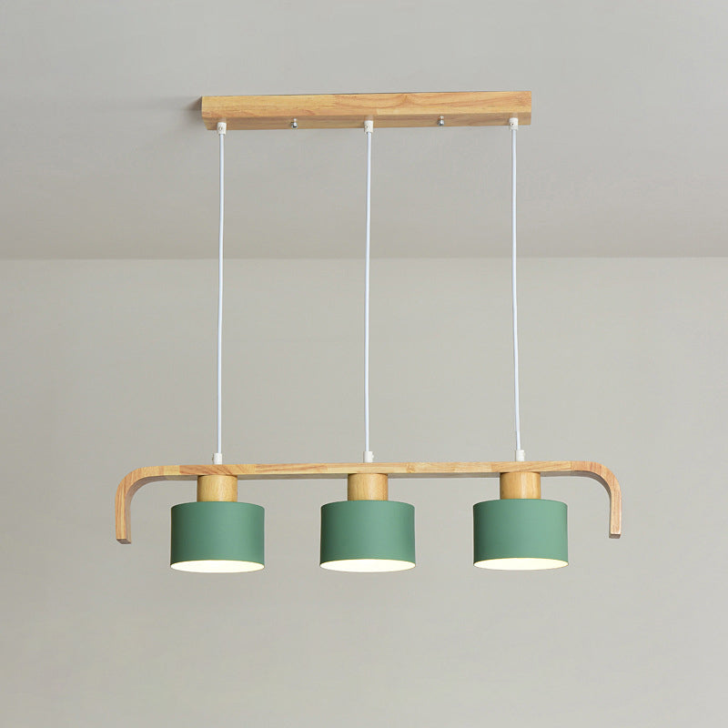 Lustre contemporain nordique en cylindre de bois de fer 3/4 lumières pour salle à manger 