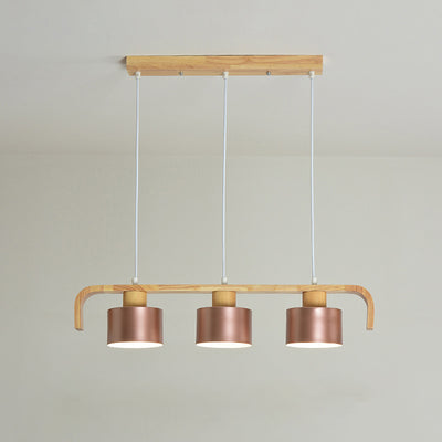 Lustre contemporain nordique en cylindre de bois de fer 3/4 lumières pour salle à manger 