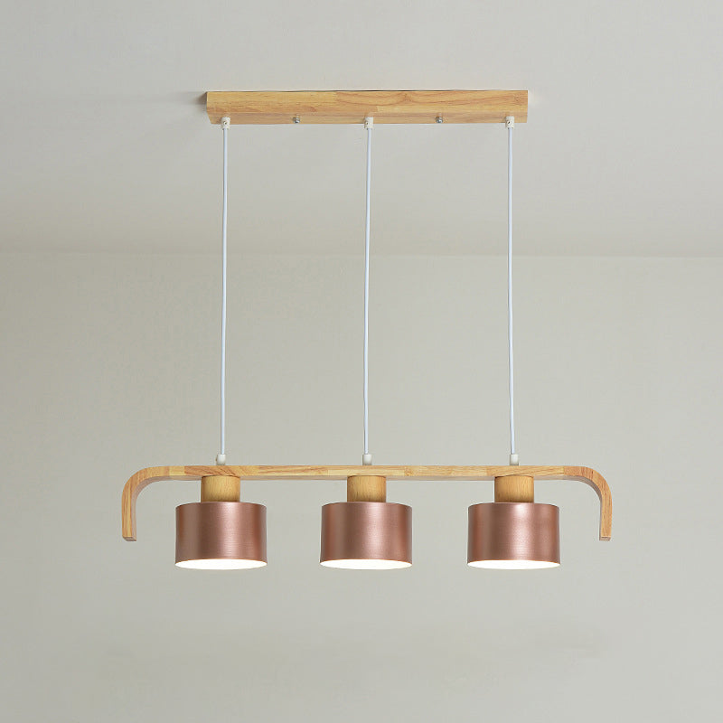 Lustre contemporain nordique en cylindre de bois de fer 3/4 lumières pour salle à manger 