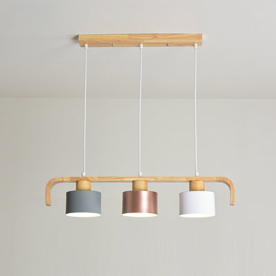 Lustre contemporain nordique en cylindre de bois de fer 3/4 lumières pour salle à manger 