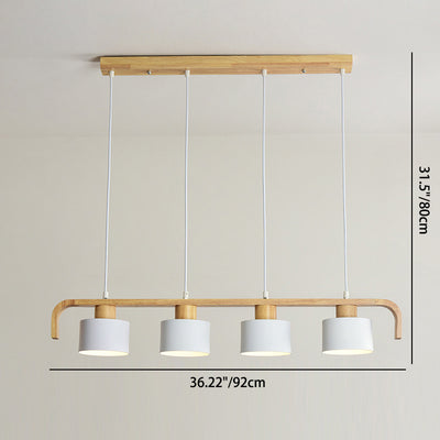 Lustre contemporain nordique en cylindre de bois de fer 3/4 lumières pour salle à manger 