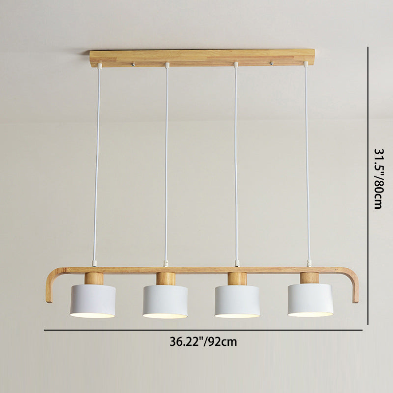Lustre contemporain nordique en cylindre de bois de fer 3/4 lumières pour salle à manger 