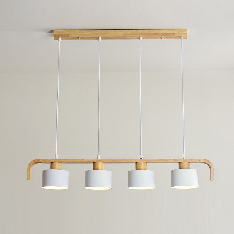 Lustre contemporain nordique en cylindre de bois de fer 3/4 lumières pour salle à manger 