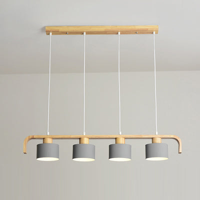 Lustre contemporain nordique en cylindre de bois de fer 3/4 lumières pour salle à manger 