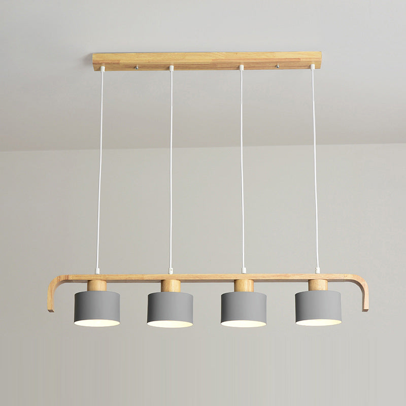 Lustre contemporain nordique en cylindre de bois de fer 3/4 lumières pour salle à manger 