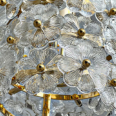 Traditional French Flower Petal Round Hardware Glass 1-Light Pendant Light For Bedroom