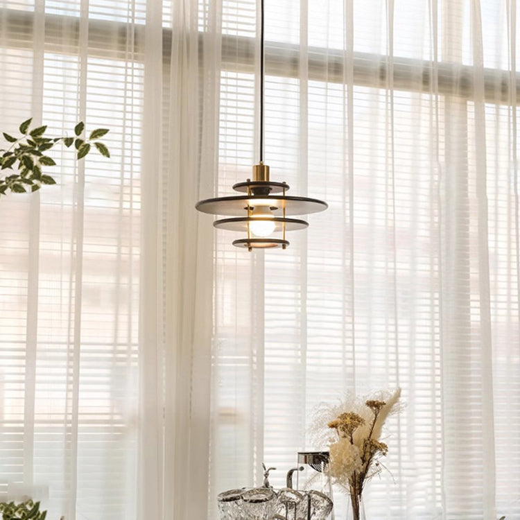 Moderne Übergangs-UFO-Hardware Holz 1-Licht Pendelleuchte für Esszimmer 