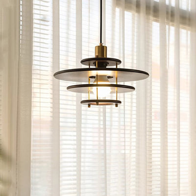 Moderne Übergangs-UFO-Hardware Holz 1-Licht Pendelleuchte für Esszimmer 