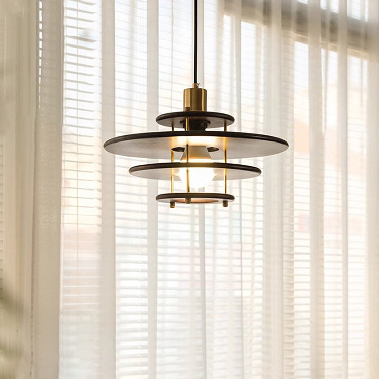 Moderne Übergangs-UFO-Hardware Holz 1-Licht Pendelleuchte für Esszimmer 