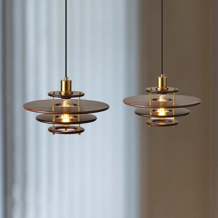 Moderne Übergangs-UFO-Hardware Holz 1-Licht Pendelleuchte für Esszimmer 