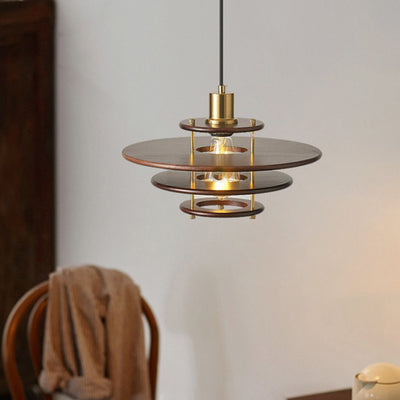 Moderne Übergangs-UFO-Hardware Holz 1-Licht Pendelleuchte für Esszimmer 