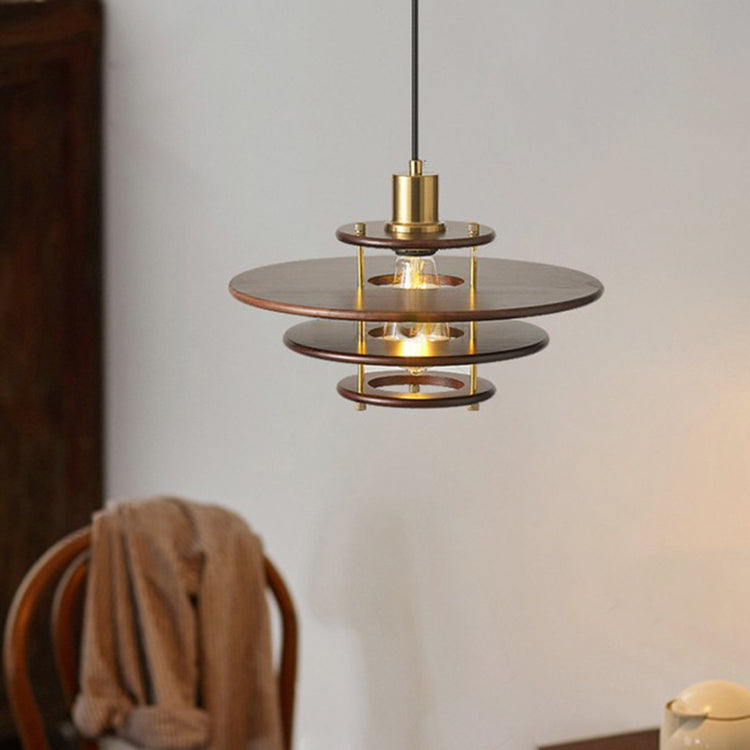 Moderne Übergangs-UFO-Hardware Holz 1-Licht Pendelleuchte für Esszimmer 