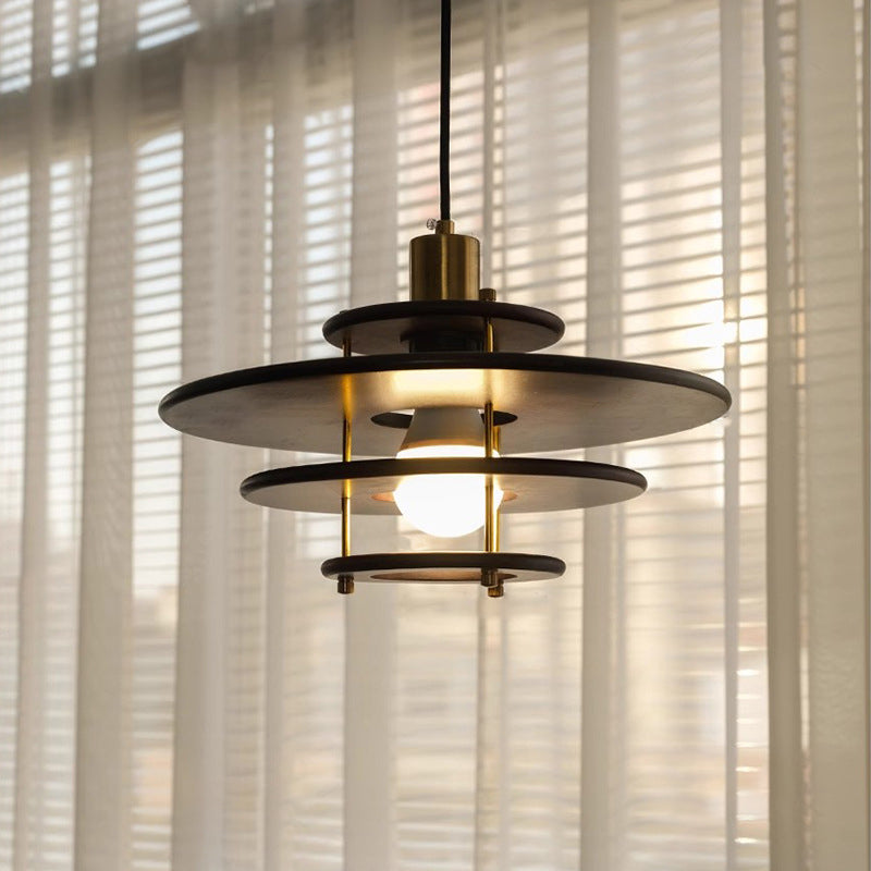 Moderne Übergangs-UFO-Hardware Holz 1-Licht Pendelleuchte für Esszimmer 