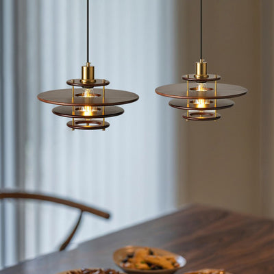Moderne Übergangs-UFO-Hardware Holz 1-Licht Pendelleuchte für Esszimmer 