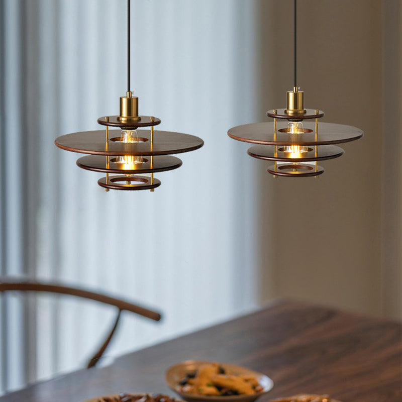 Moderne Übergangs-UFO-Hardware Holz 1-Licht Pendelleuchte für Esszimmer 